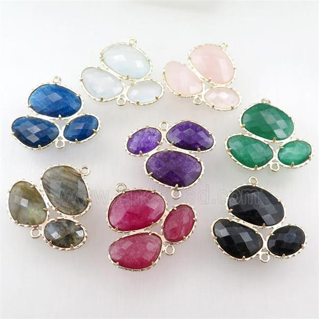 mixed Gemstone connector, triangle, gold plated