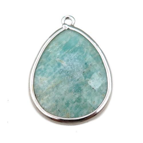 green Amazonite pendant, faceted teardrop