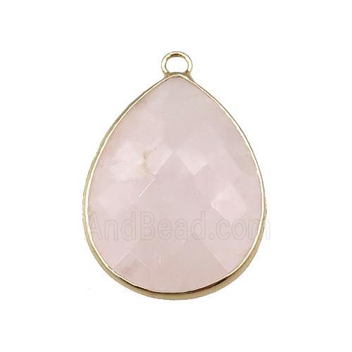 rose quartz pendant, faceted teardrop