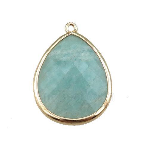 green Amazonite pendant, faceted teardrop