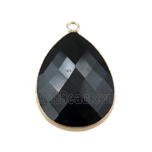 black Onyx Agate pendant, faceted teardrop