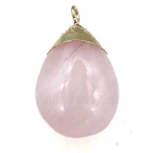 Rose Quartz teardrop pendant, gold plated