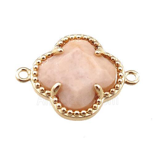 peach sunstone connector, faceted clover, gold plated
