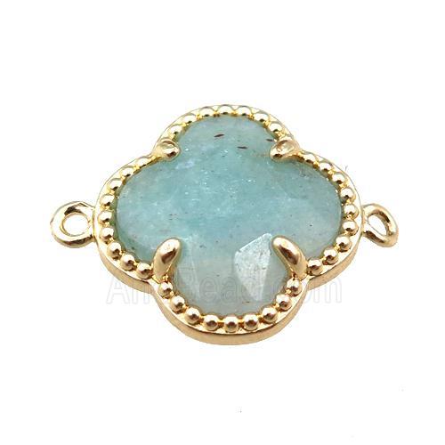 green Quartz connector, faceted clover, gold plated