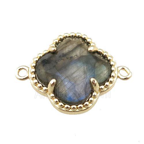 labradorite connector, faceted clover, gold plated