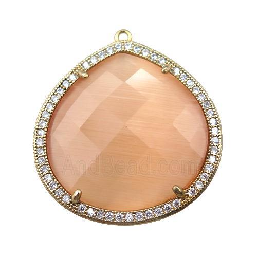 peach cats eye stone peandant paved rhonestone, faceted teardrop