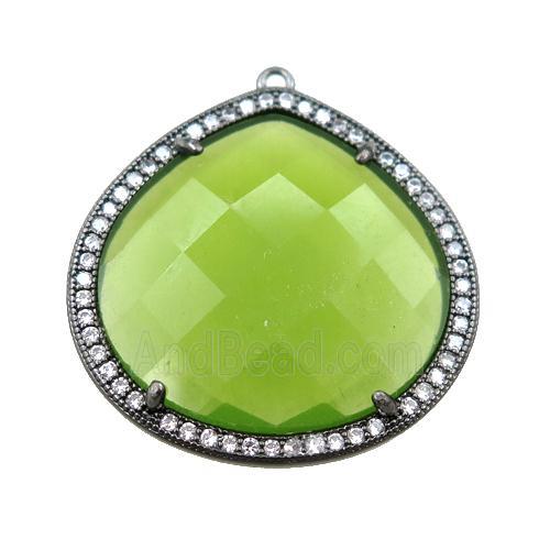 olive cats eye stone peandant paved rhonestone, faceted teardrop
