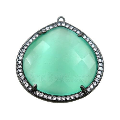 green cats eye stone peandant paved rhonestone, faceted teardrop