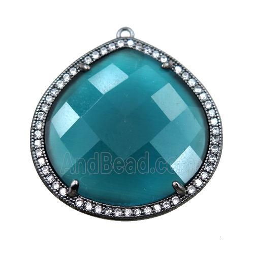 peacock green cats eye stone peandant paved rhonestone, faceted teardrop