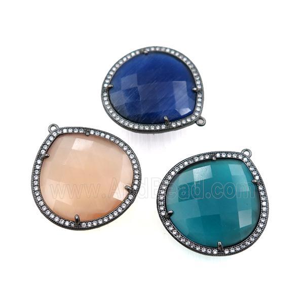 cats eye stone peandant paved rhonestone, faceted teardrop, mixed color