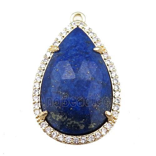 lapis pendant pave rhinestone, faceted teardrop