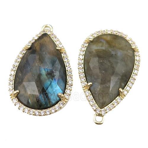 Labradorite pendant pave rhinestone, faceted teardrop