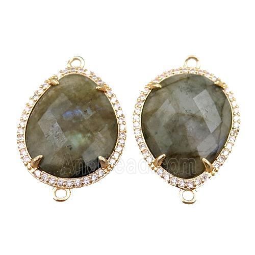 Labradorite connector pave rhinestone, faceted teardrop