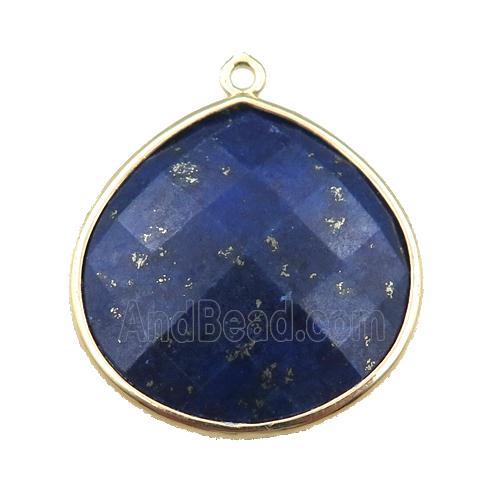 blue Lapis pendant, faceted teardrop, gold plated