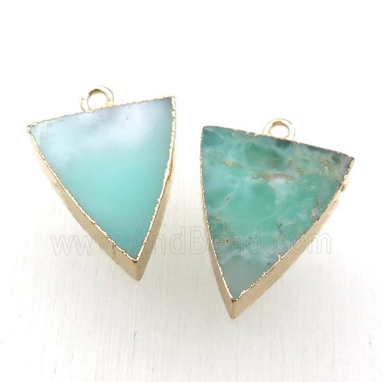 green Australian Chrysoprase triangle pendant, gold plated