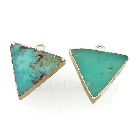 green Australian Chrysoprase triangle pendant, gold plated