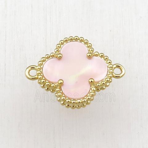 pink Queen Shell clover connector, gold plated