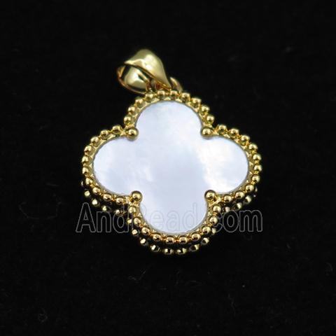 white Pearlized Shell clover pendant, gold plated