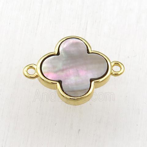 gray Abalone Shell clover connector, gold plated