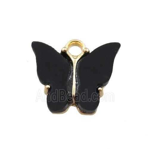 black pearlized Glass butterfly pendant, gold plated