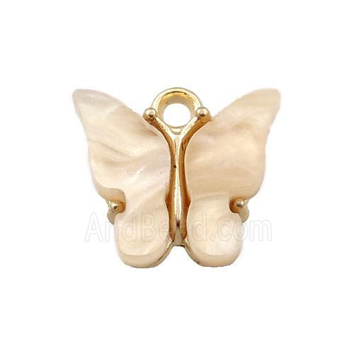 peach pearlized Glass butterfly pendant, gold plated