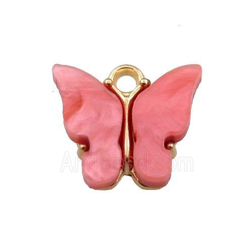 red pearlized Glass butterfly pendant, gold plated