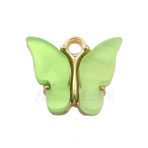 green pearlized Glass butterfly pendant, gold plated