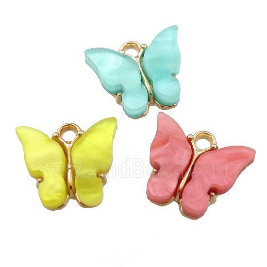 mixed pearlized Glass butterfly pendant, gold plated