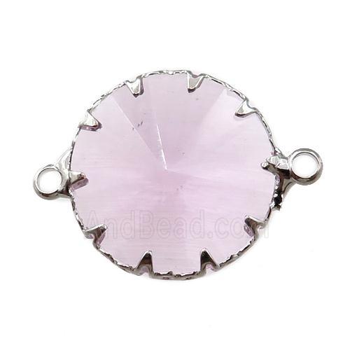 pink crystal glass circle connector, platinum plated