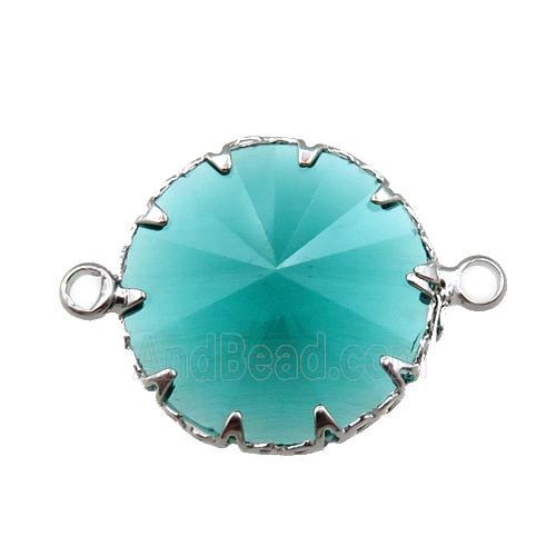 peacockgreen crystal glass circle connector, platinum plated