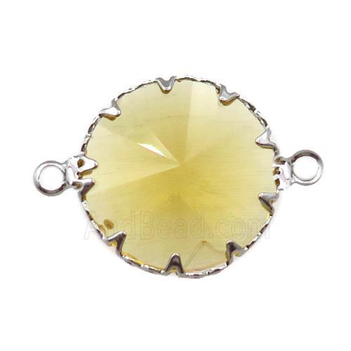 yellow crystal glass circle connector, platinum plated
