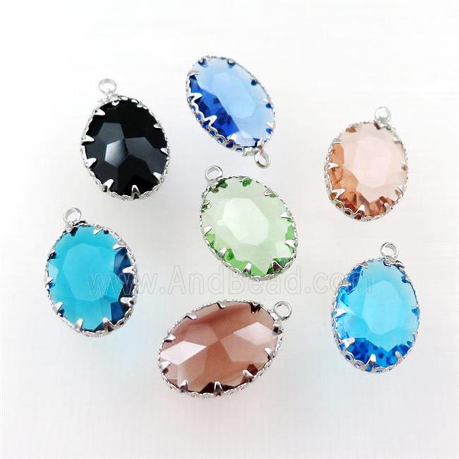 mixed crystal glass oval pendant, platinum plated
