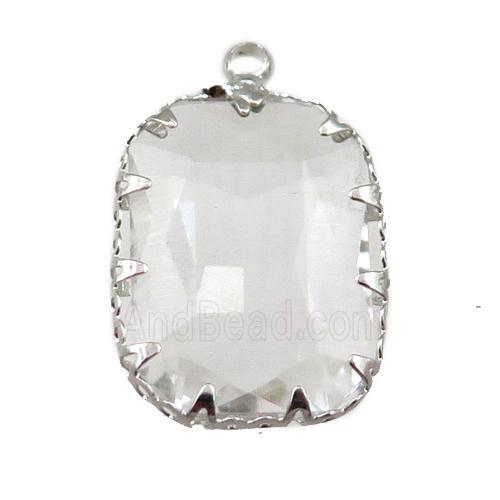 white crystal glass rectangle pendant, platinum plated