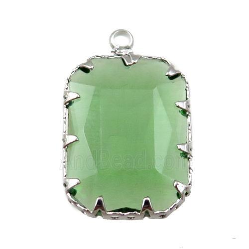green crystal glass rectangle pendant, platinum plated