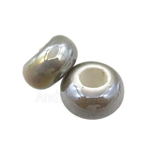 Europe style gray Pearlized Glass rondelle beads, AB-color electroplated