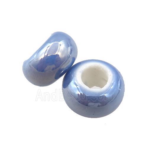 Europe style blue Pearlized Glass rondelle beads, AB-color electroplated