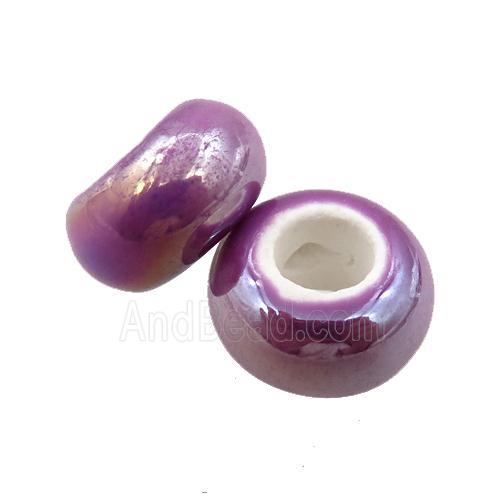 Europe style purple Pearlized Glass rondelle beads, AB-color electroplated