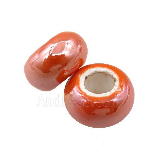 Europe style orange Pearlized Glass rondelle beads, light electroplated