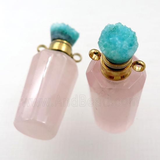Rose Quartz perfume bottle pendant with druzy