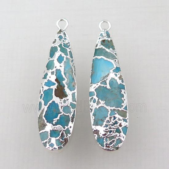 Mosaic Turquoise teardrop pendant, silver plated