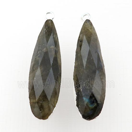 Labradorite teardrop pendant, silver plated