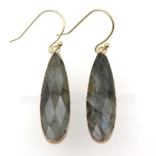 Labradorite Hook Earrings, teardrop, gold plated