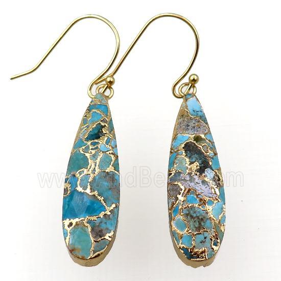 Mosaic Turquoise Hook Earring, teardrop, gold plated