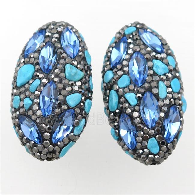 Clay oval beads paved rhinestone with turquoise