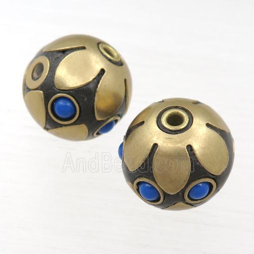 tibetan style brass round beads, lotus