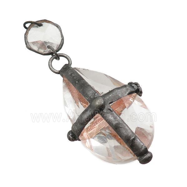Crystal Glass teardrop pendant, antique black