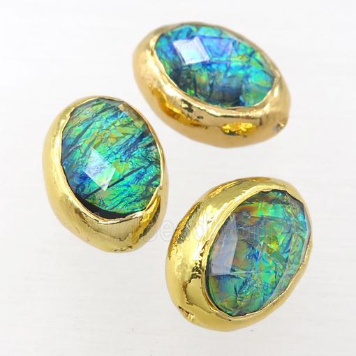 Ammolite barrel beads, gold plated