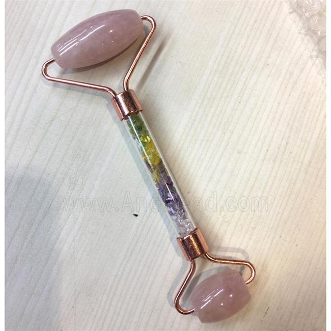 Rose Quartz Roller GuaSha Massage Tools, rose gold