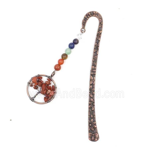 Zinc bookmark with tree of life, gemstone chakra, antique red