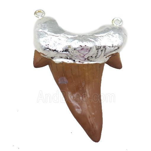 resin pendant, sharktooth, silver plated
